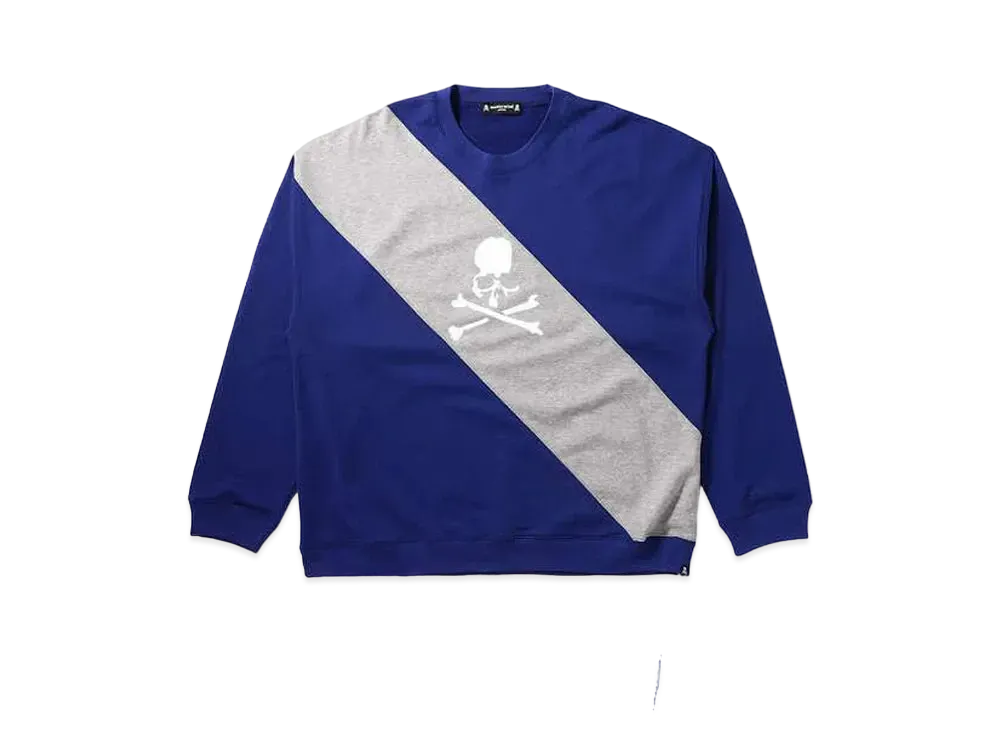 マスターマインドジャパン ボクシー ダイアゴナル スイッチング クルーネック "ネイビー トップグレー"