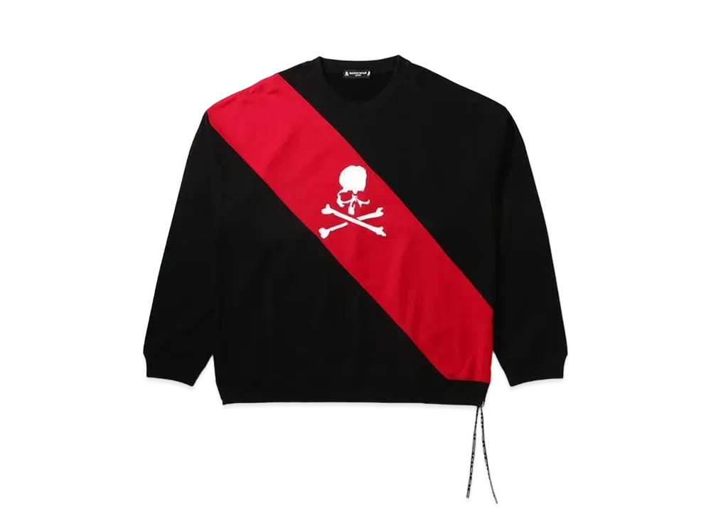 マスターマインドジャパン ボクシー ダイアゴナル スイッチング クルーネック "ブラック レッド"