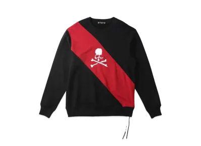 mastermind JAPAN Diagonal Switching Crewneck "Black Red"