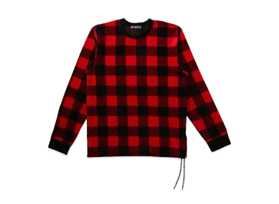 mastermind JAPAN Velour Plaid LS Tee "Black Red"