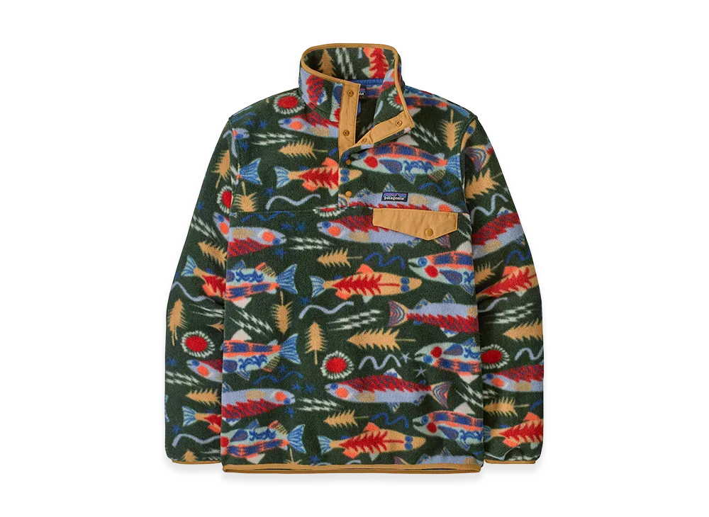 Patagonia Men's Lightweight Synchilla Snap-T Pullover "Salmon Energy/Old Growth Green"