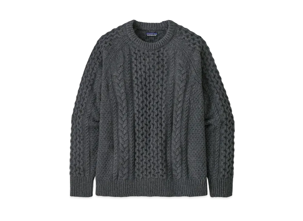 Patagonia Men's Recycled Wool Blend Cable Knit Crew Neck Sweater "Grey"