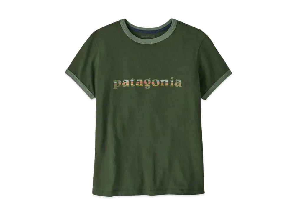 Patagonia Women's 73 Skyline Logo Organic Ringer Tee "Pine Green"