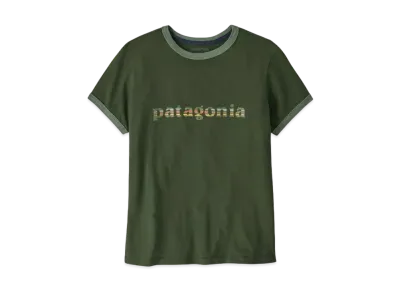 Patagonia Women's 73 Skyline Logo Organic Ringer Tee "Pine Green"