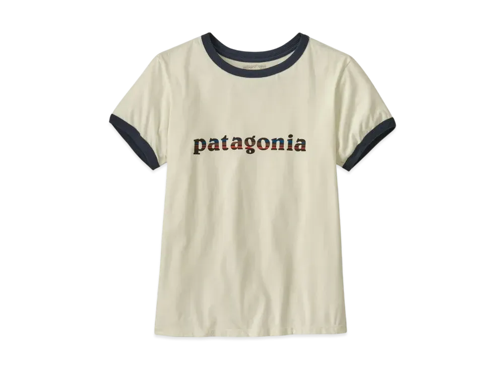 Patagonia Women's 73 Skyline Logo Organic Ringer Tee "White"