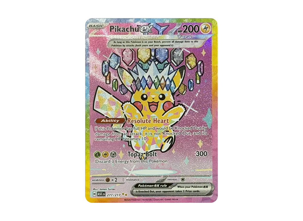 pokemon mega evolution pikachu card EX 2026 Ascended Heroes Special Illustration Rare #276 PSA Authenticated 10 Celebrate the incredible history of the TCG hobby by adding this Pikachu EX 2026 Pokemon Ascended Heroes Special Illustration Rare #276 PSA Authenticated 10 Card to your vault Pokemon Mega pikachu 658