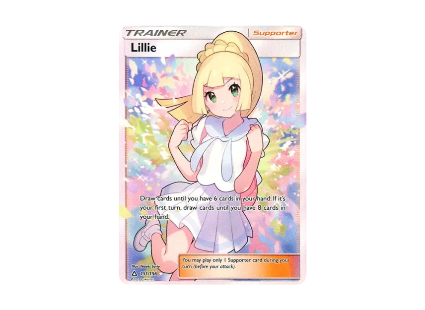 lillie trainer pokemon card value SM Ultra Prism Card: - 125/156 - Reverse Holo shuffle cards from your hand into your deck until you have 2 cards in your hand Lillie (Celestial Guardians #209/239, 3-Stars)