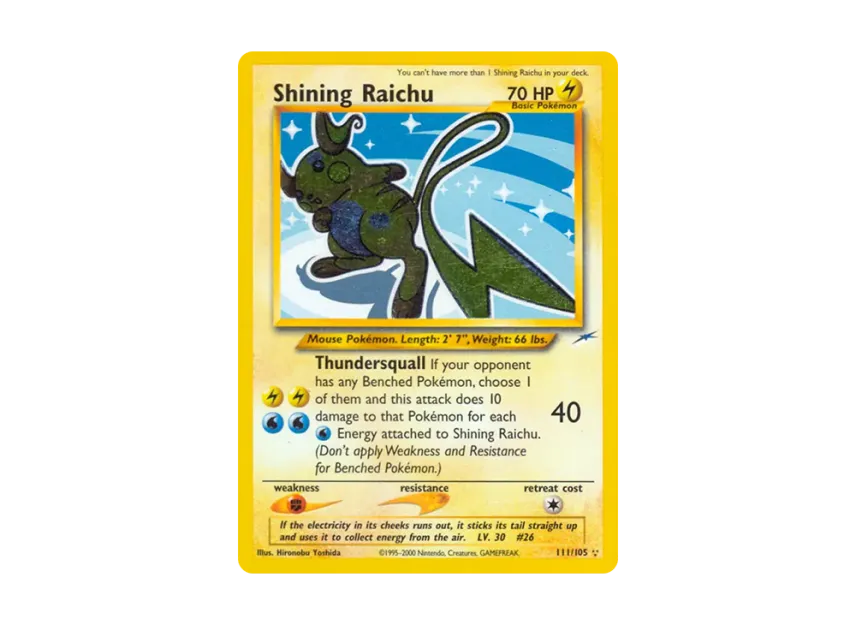 shining raichu pokemon card eBay Auction Item 204345325747 TCG Cards 2002 Neo Destiny Secret Rare Card Type Shining Raichu 111/105 Neo Destiny