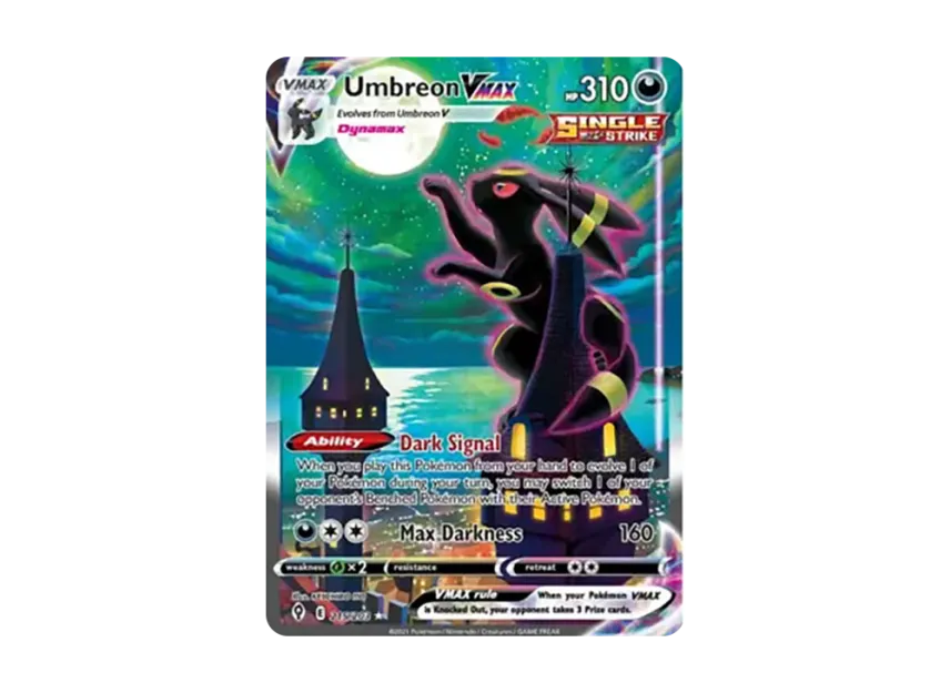 pokemon tcg evolving skies 095 203 umbreon vmax card Alt Art 215/203 PSA 10 TBC Games Colorless Rule Umbreon VMAX Rare Rainbow (215/203)