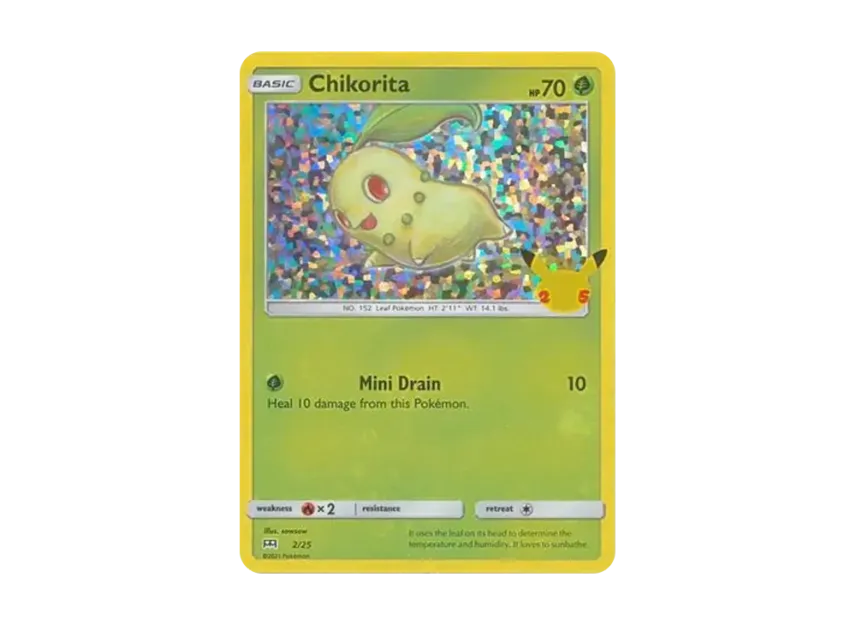 chikorita pokemon card value 2/25 - Holo Rare Evolves from null Type Pokemon Anniversary Cards Collectible Toys