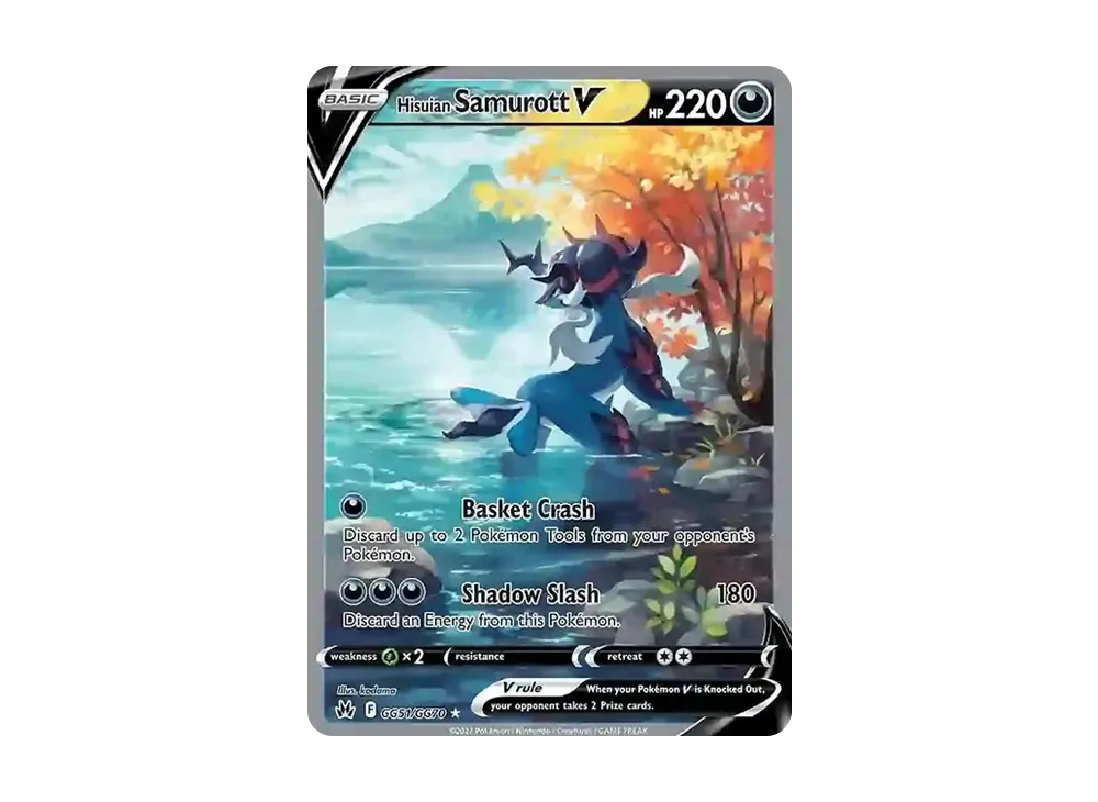 samurott v pokemon card value 35/185 - Vivid Voltage you may put 4 damage counters on 1 of your opponents Pokmon Hisuian Samurott V - Crown
