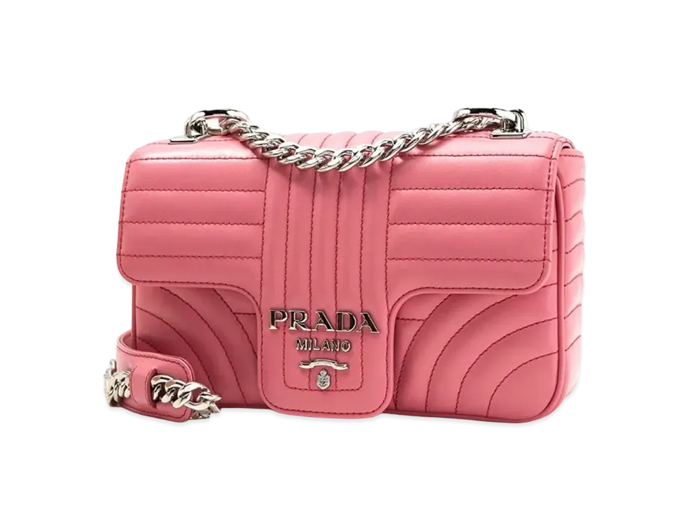 PRADA Diagramme Leather Shoulder Bag "Pink"