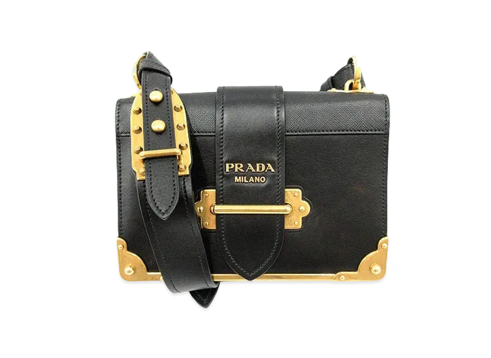 PRADA Cahier Leather Shoulder Bag "Black"