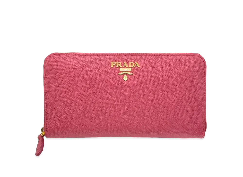 プラダ サフィアーノ レザー ラウンド ファスナー 長財布 "ピンク"