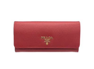 PRADA Saffiano Leather Flap Long Wallet "Red"