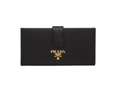 PRADA Saffiano Leather Flap Long Wallet "Black"