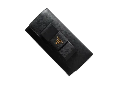PRADA Fiocco Leather Flap Long Wallet "Black"