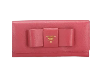 PRADA Fiocco Leather Flap Long Wallet "Pink"