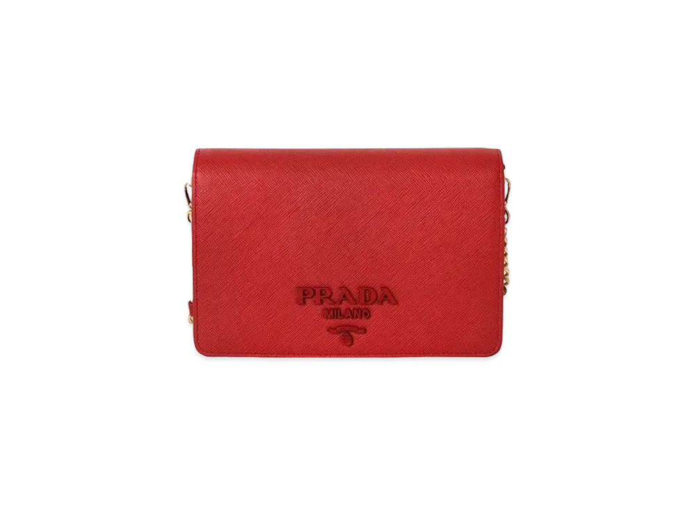 PRADA Saffiano Leather Chain Wallet "Red"