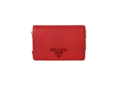 PRADA Saffiano Leather Chain Wallet "Red"