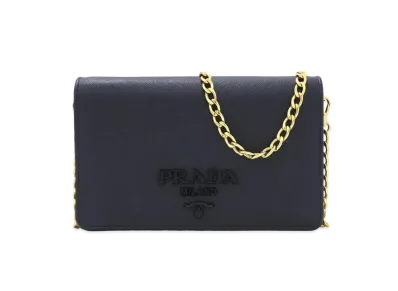 PRADA Saffiano Leather Chain Wallet "Black"