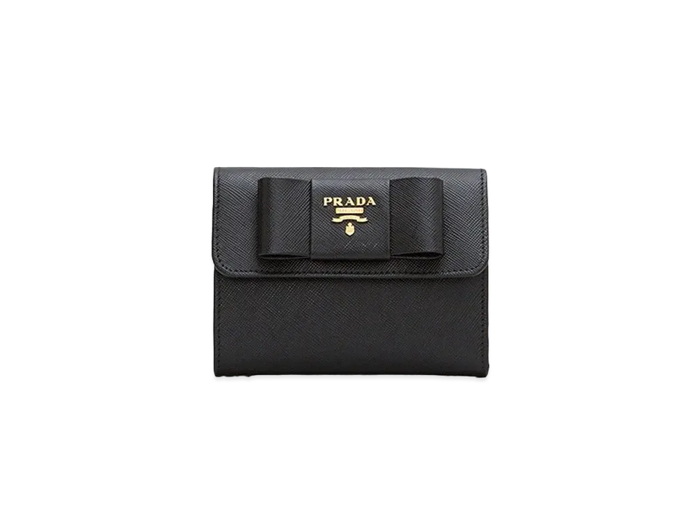 PRADA Fiocco Leather Small Wallet "Black"