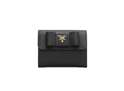 PRADA Fiocco Leather Small Wallet "Black"