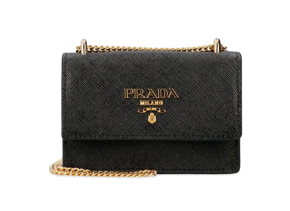 PRADA Saffiano Leather Chain Card Holder "Black"