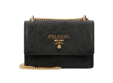 PRADA Saffiano Leather Chain Card Holder "Black"