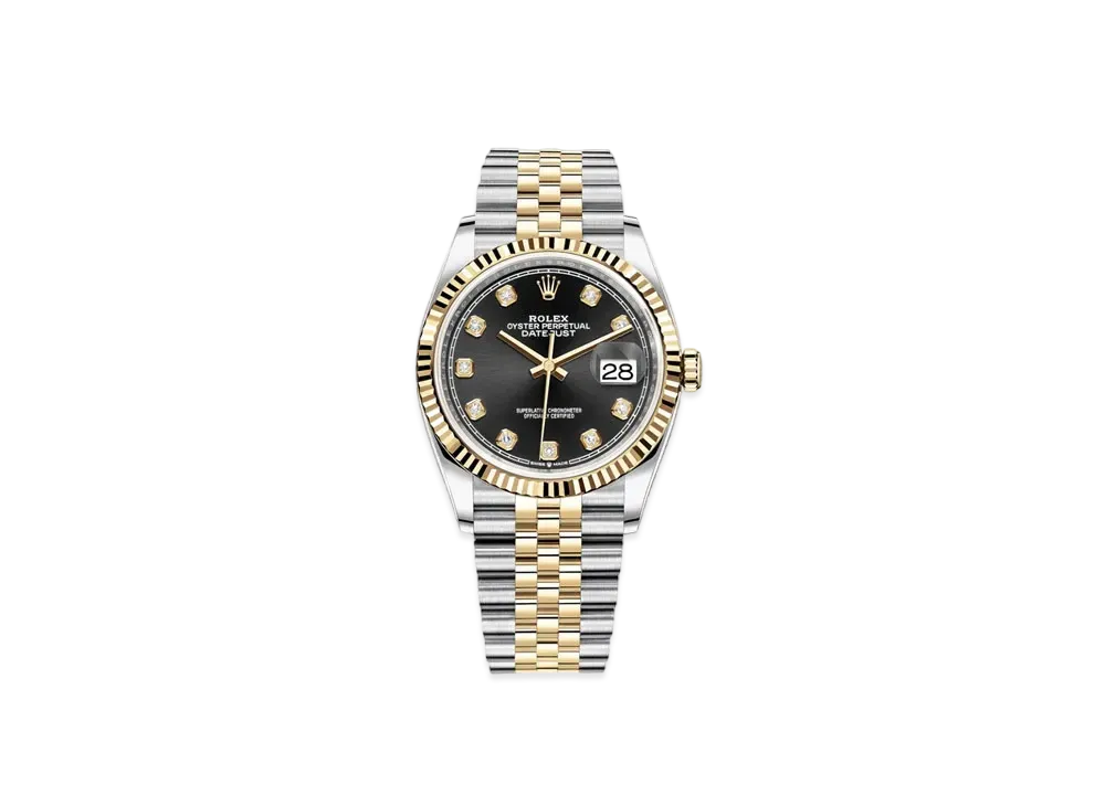ROLEX Date-Just 36 Black Dial 10P Diamonds 126233G