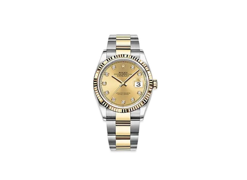 ロレックス デイトジャスト 36 シャンパン文字盤 10Pダイヤモンド 126233G