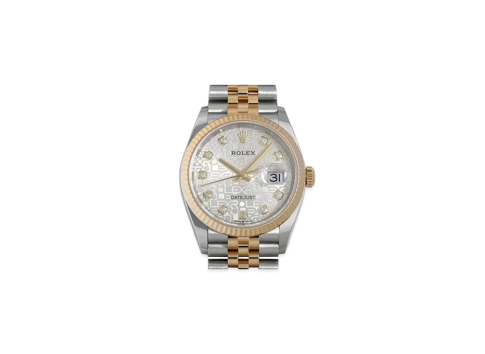 ROLEX Date-Just 36 Silver Dial 10P Diamonds 126233G