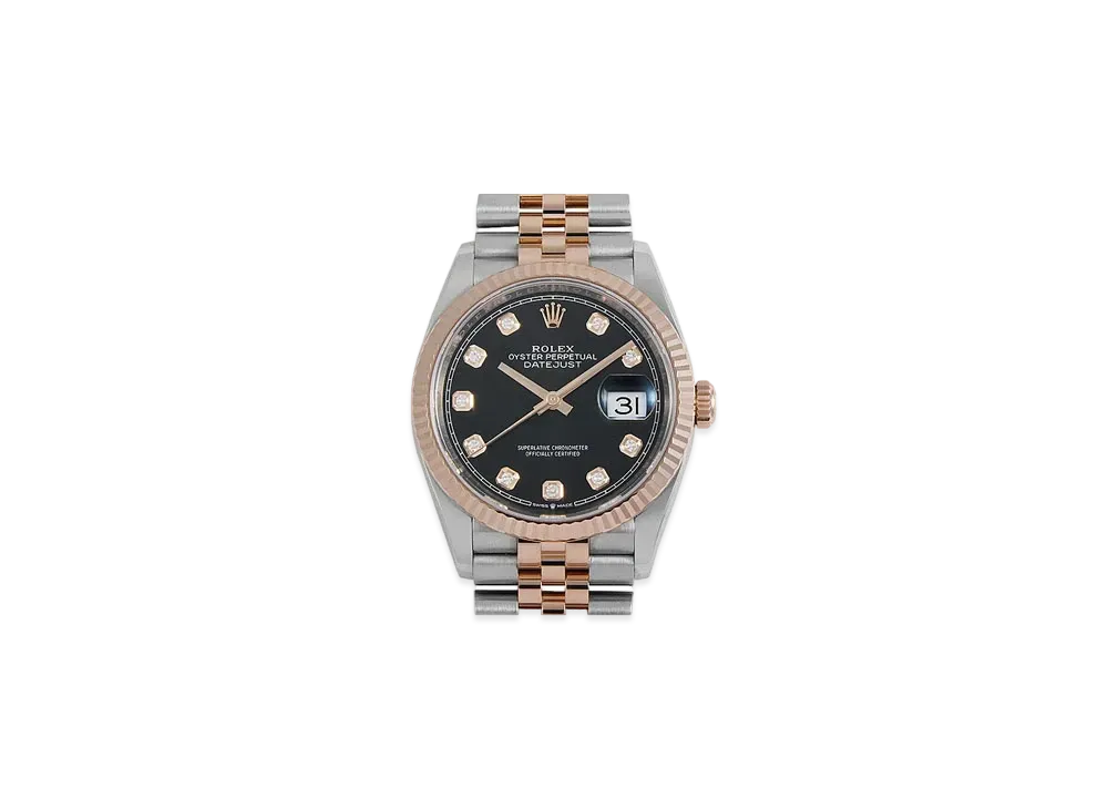 ROLEX Date-Just 36 Black Dial 10P Diamonds 126231G