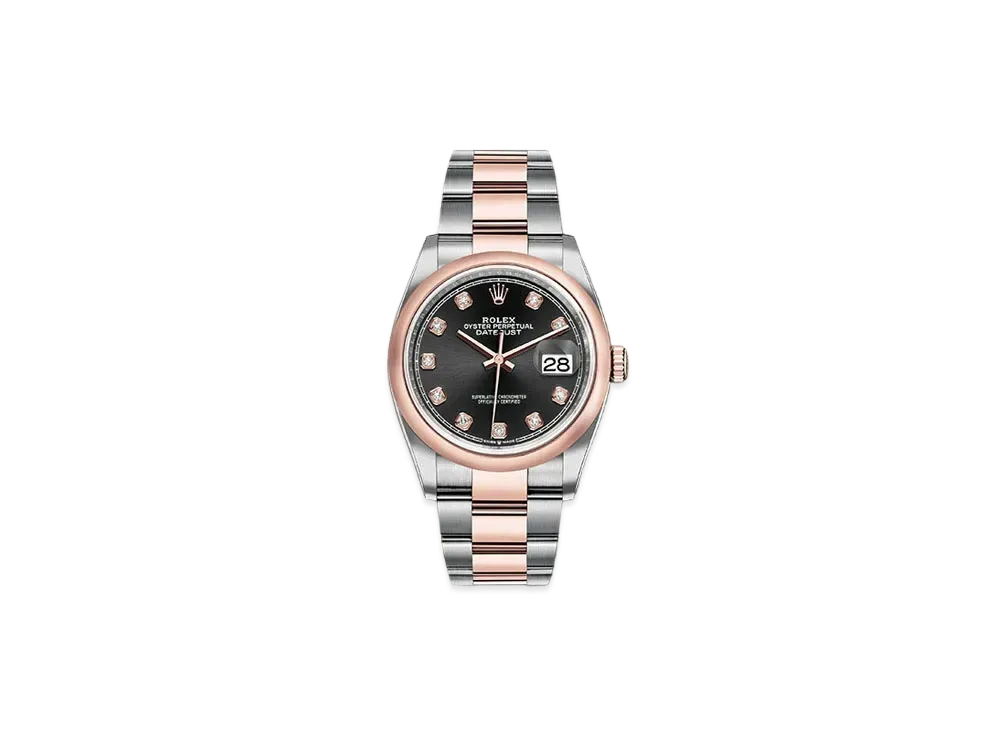 ROLEX Date-Just 36 Black Dial 10P Diamonds 126201G