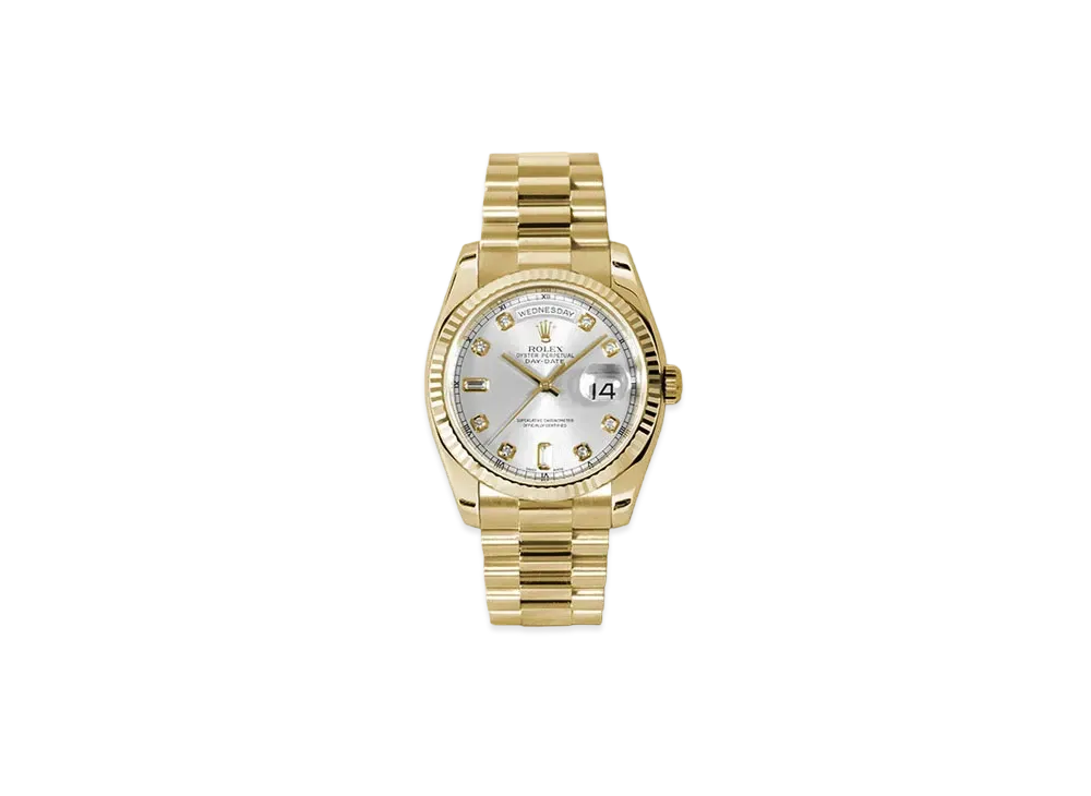 ROLEX Day-Date 36 Silver Dial 10P Diamonds 128238A