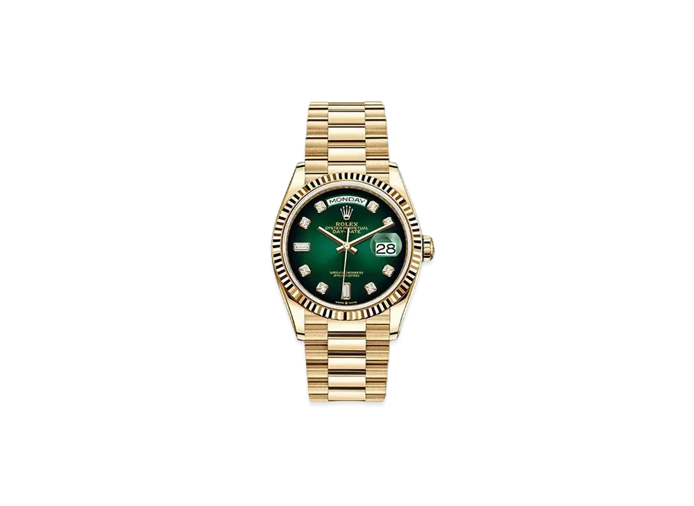 ROLEX Day-Date 36 Green Dial 10P Diamonds 128238A