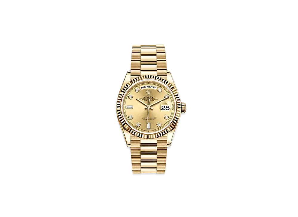 ROLEX Day-Date 36 Champagne Gold Dial 10P Diamonds 128238A