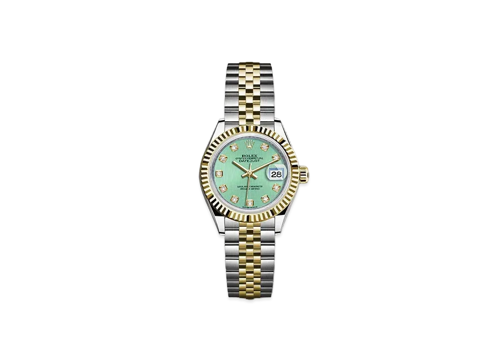 ROLEX Date-Just 28 Mint Green Dial 10P Diamonds 279173G