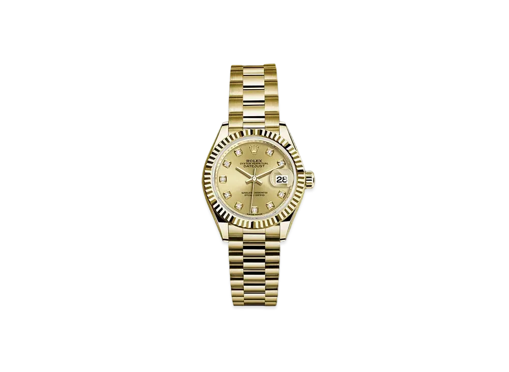 ROLEX Date-Just 28 Champagne Gold Dial 10P Diamonds 279178G