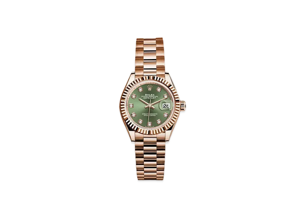 ROLEX Date-Just 28 Olive Green Dial 10P Diamonds 279175G