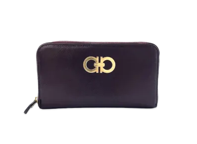 Salvatore Ferragamo Gancini Leather Zip Around Wallet "Black"