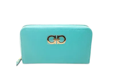 Salvatore Ferragamo Gancini Leather Zip Around Wallet "Light Green"