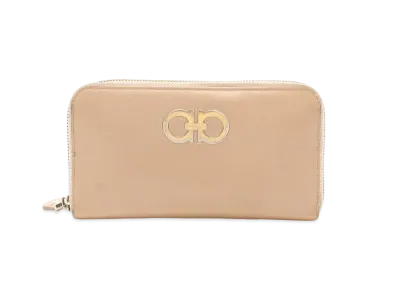 Salvatore Ferragamo Gancini Leather Zip Around Wallet "Beige"