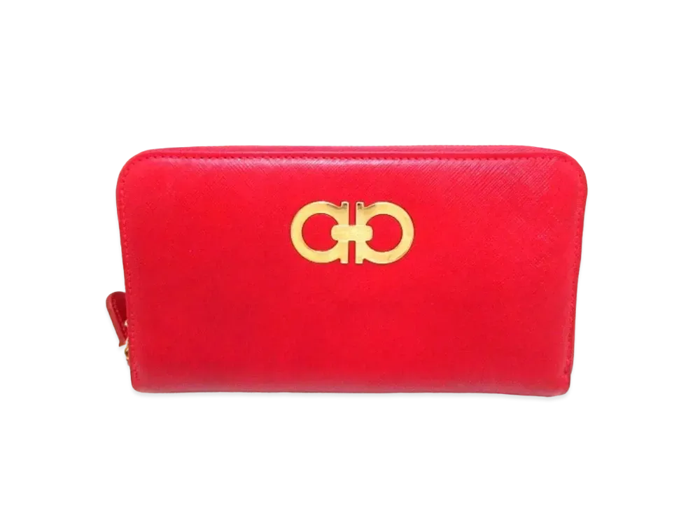 Salvatore Ferragamo Gancini Leather Zip Around Wallet "Red"