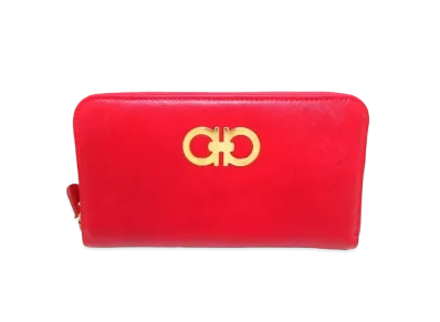 Salvatore Ferragamo Gancini Leather Zip Around Wallet "Red"