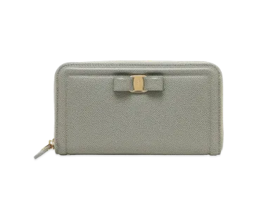 Salvatore Ferragamo Vara Leather Zip Around Wallet Pale "Grey"