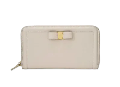 Salvatore Ferragamo Vara Leather Zip Around Wallet "Beige"