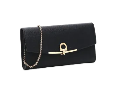 Salvatore Ferragamo Gancini Leather Chain Long Wallet "Black"