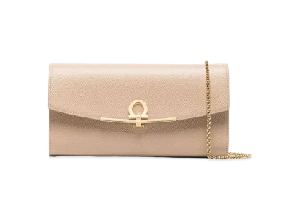 Salvatore Ferragamo Gancini Leather Chain Long Wallet "Beige"