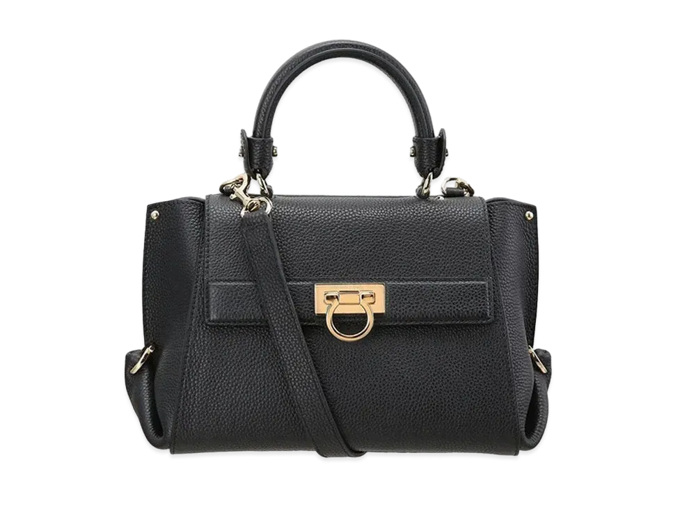 Salvatore Ferragamo Sofia Gancini Leather 2WAY Bag "Black"